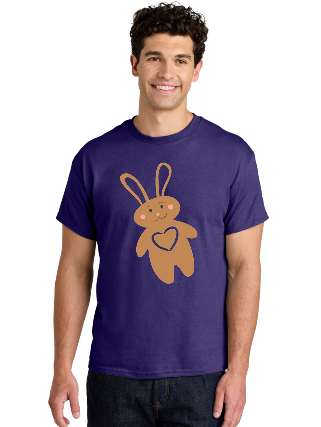 Teddy-Bunny Men'S Graphic Tee, 100% Cotton, Comfortable Casual Summer Wear, Machine Washable, Teddy Bear, Bunny, Heart, Cute, Cartoon, Digital Art, Nursery, Kawaii, Love, Friendship, Adorable Aad226