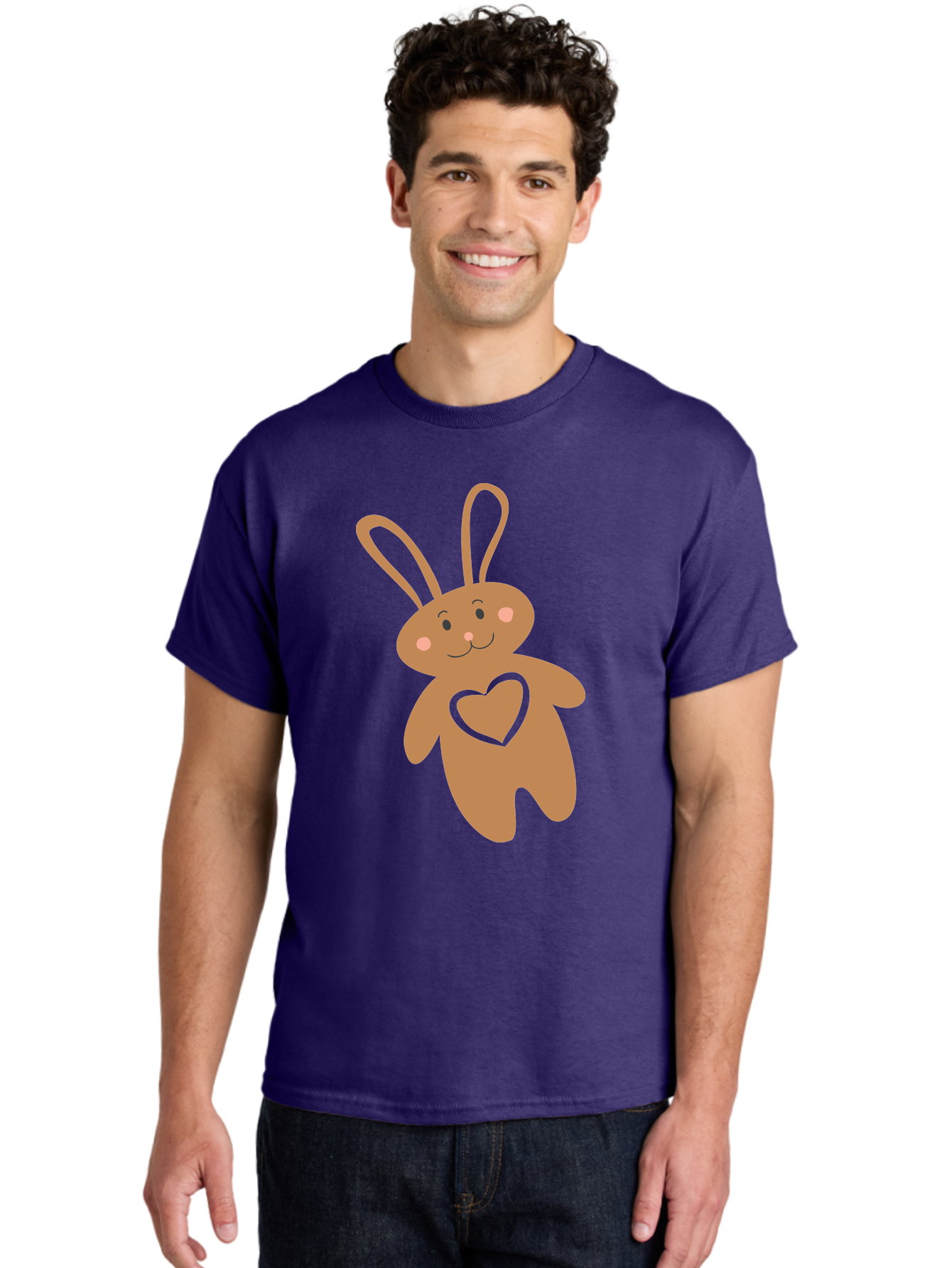 Teddy-Bunny Men'S Graphic Tee, 100% Cotton, Comfortable Casual Summer Wear, Machine Washable, Teddy Bear, Bunny, Heart, Cute, Cartoon, Digital Art, Nursery, Kawaii, Love, Friendship, Adorable Aad226