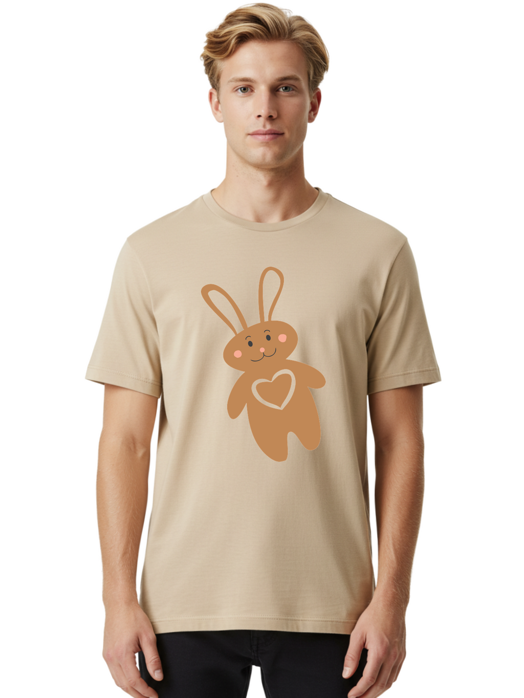 Teddy-Bunny Men'S Graphic Tee, 100% Cotton, Comfortable Casual Summer Wear, Machine Washable, Teddy Bear, Bunny, Heart, Cute, Cartoon, Digital Art, Nursery, Kawaii, Love, Friendship, Adorable Aad226