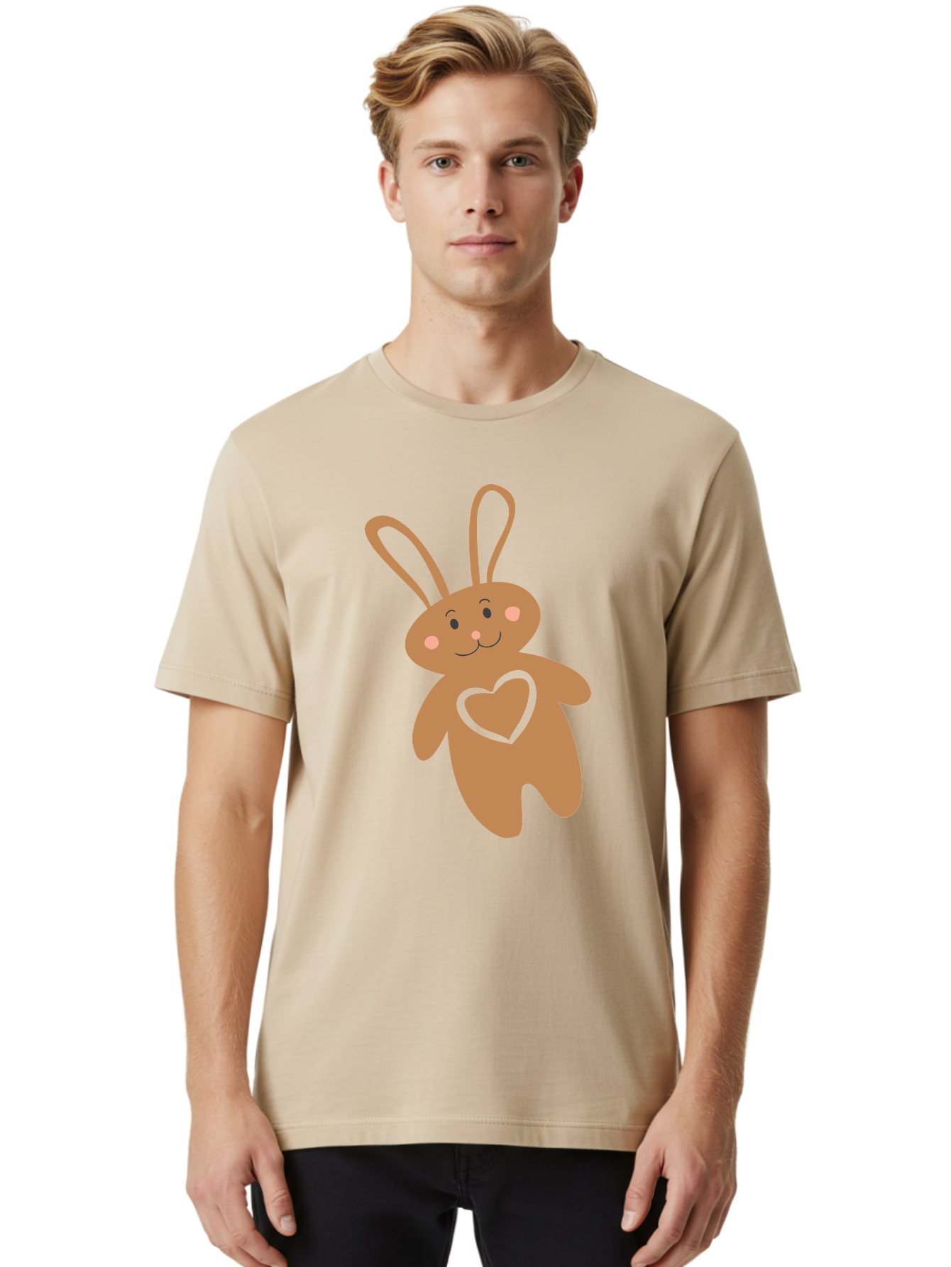 Teddy-Bunny Men'S Graphic Tee, 100% Cotton, Comfortable Casual Summer Wear, Machine Washable, Teddy Bear, Bunny, Heart, Cute, Cartoon, Digital Art, Nursery, Kawaii, Love, Friendship, Adorable Aad226