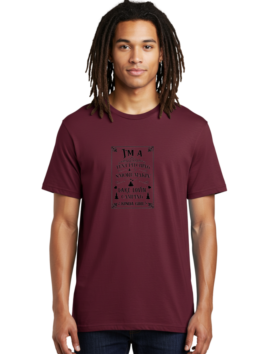 Tent-Pitching-S-More-Makin-Lake-Lovin-Camping-Kinda-Girl Men'S Graphic Tee, 100% Cotton, Comfortable Casual Summer Wear, Machine Washable, Camping Quotes, Outdoor Adventure, S'Mores Making, Lake Loving, Tent Pitching, Camping Enthusiast, Aad227
