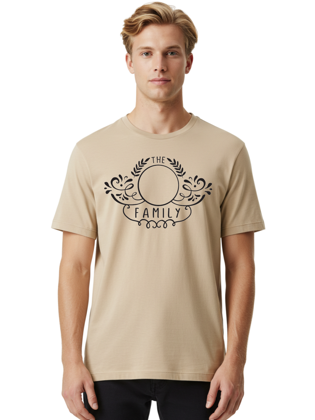 The-Family-1 Men'S Graphic Tee, 100% Cotton, Comfortable Casual Summer Wear, Machine Washable, Family Emblem, Ornate Design, Floral Patterns, Decorative Typography, Vintage Style, Personalized Crest, Custom Monogram, Floral Wreath, Aad232