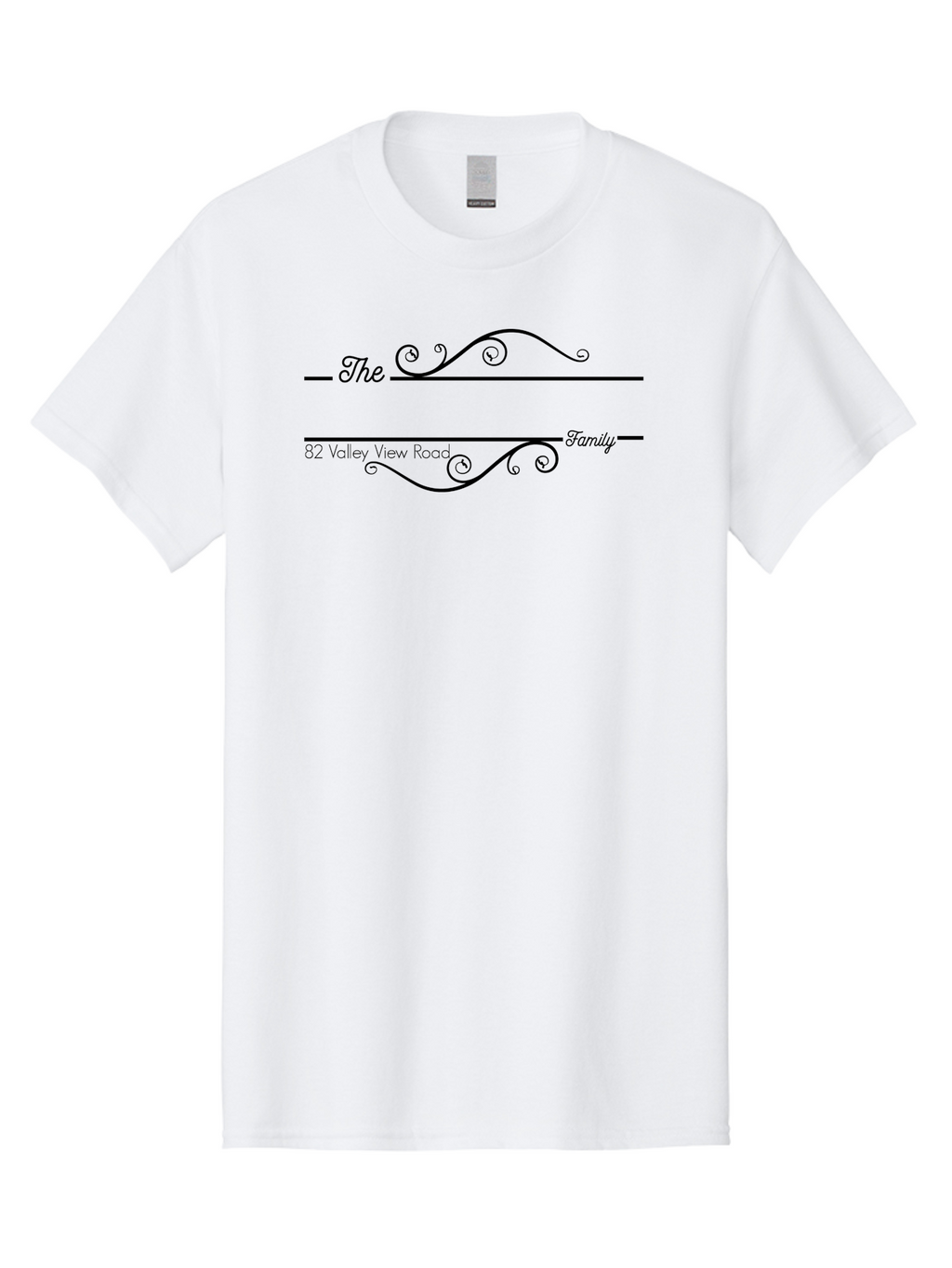 The-Family Men'S Graphic Tee, 100% Cotton, Comfortable Casual Summer Wear, Machine Washable, Custom Address Label, Personalized Stationery, Elegant Font, Decorative Swirls, Calligraphy Style, Formal Design, Family Name, Address Label, Aad233