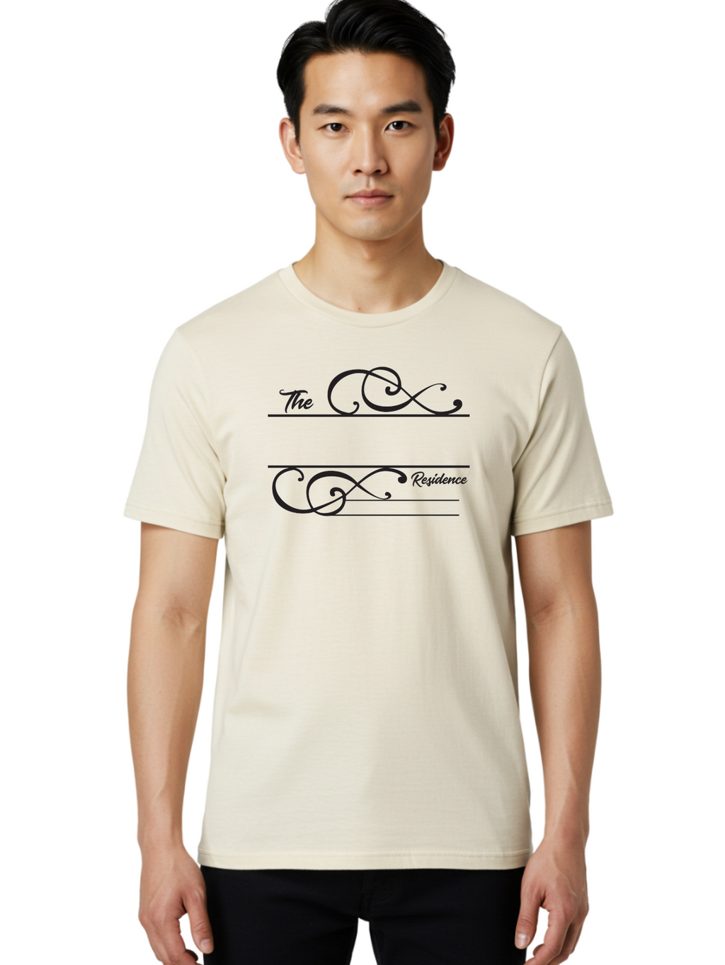 The-Residence Men'S Graphic Tee, 100% Cotton, Comfortable Casual Summer Wear, Machine Washable, The Residence, Elegant Typography, Luxury Living, High-End Design, Sophisticated Style, Ornate Flourish, Classic Lettering, Premium Branding Aad237