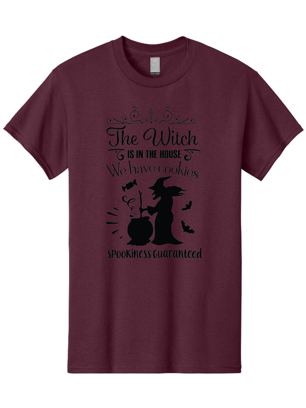The-Witch-Is-In-The-House-We-Have-Cookies Men'S Graphic Tee, 100% Cotton, Comfortable Casual Summer Wear, Machine Washable, Halloween Witch, Witch Silhouette, Witch'S Cauldron, Halloween Treats, Spooky Decorations, Halloween Cookies, Aad239