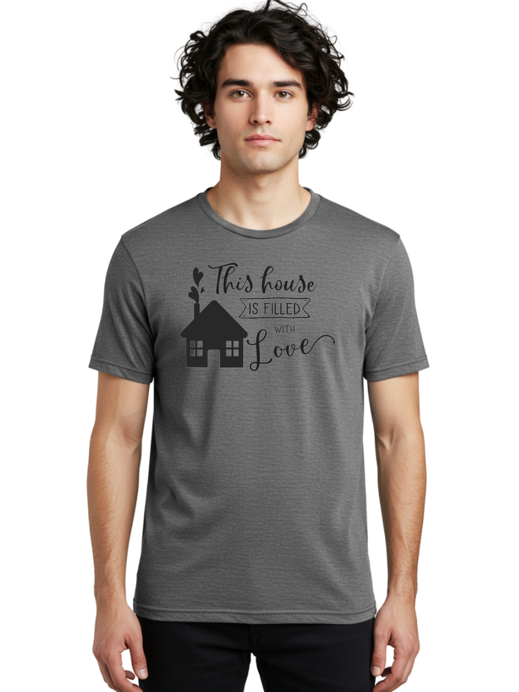 This-House-Is-Filled-With-Love Men'S Graphic Tee, 100% Cotton, Comfortable Casual Summer Wear, Machine Washable, Love-Filled Home, Family Values, Home Sweet Home, Heartwarming Quotes, Cozy Atmosphere, Loving Sentiment, Home Decor Inspiration Aad245