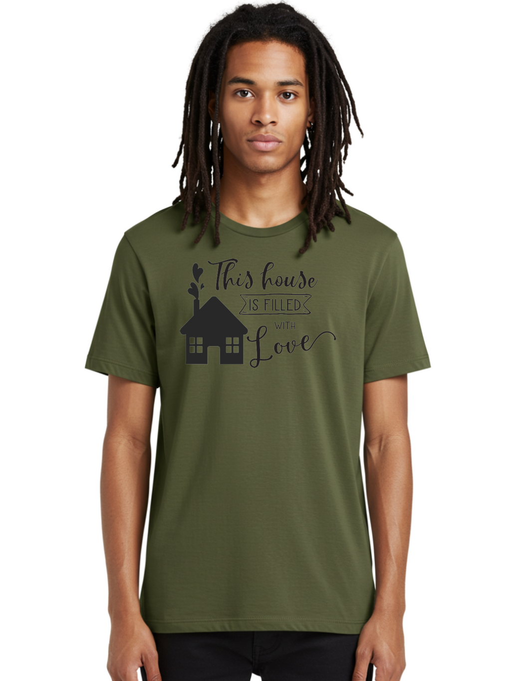 This-House-Is-Filled-With-Love Men'S Graphic Tee, 100% Cotton, Comfortable Casual Summer Wear, Machine Washable, Love-Filled Home, Family Values, Home Sweet Home, Heartwarming Quotes, Cozy Atmosphere, Loving Sentiment, Home Decor Inspiration Aad245