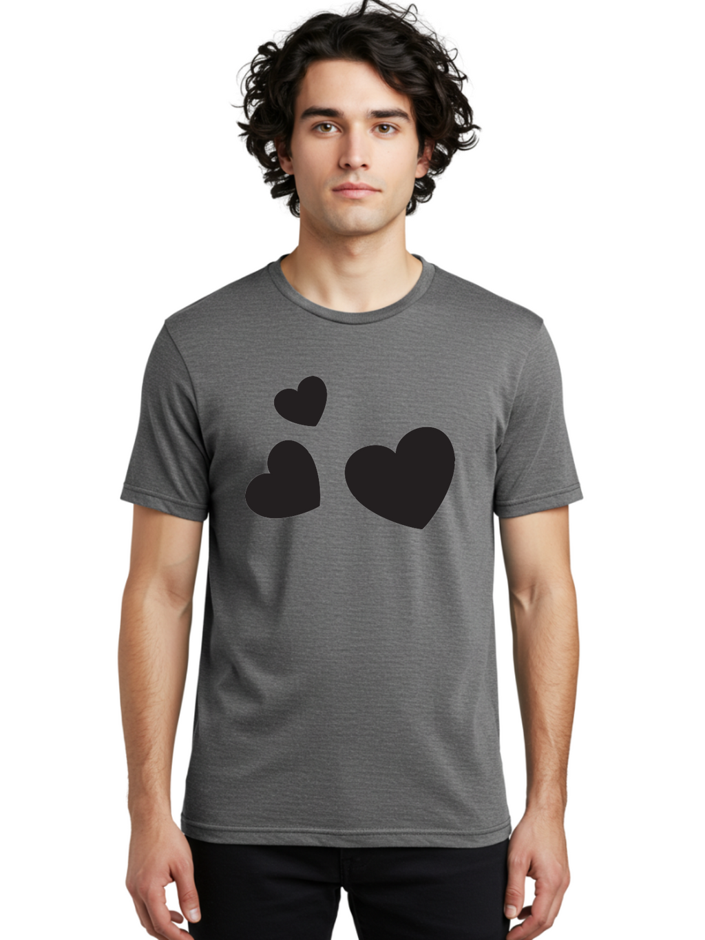 Three-Black-Hearts Men'S Graphic Tee, 100% Cotton, Comfortable Casual Summer Wear, Machine Washable, Love Symbols, Heart Icons, Minimalist Design, Simple Shapes, Black Silhouettes, Romance, Love Hearts, Heart Shapes Aad251