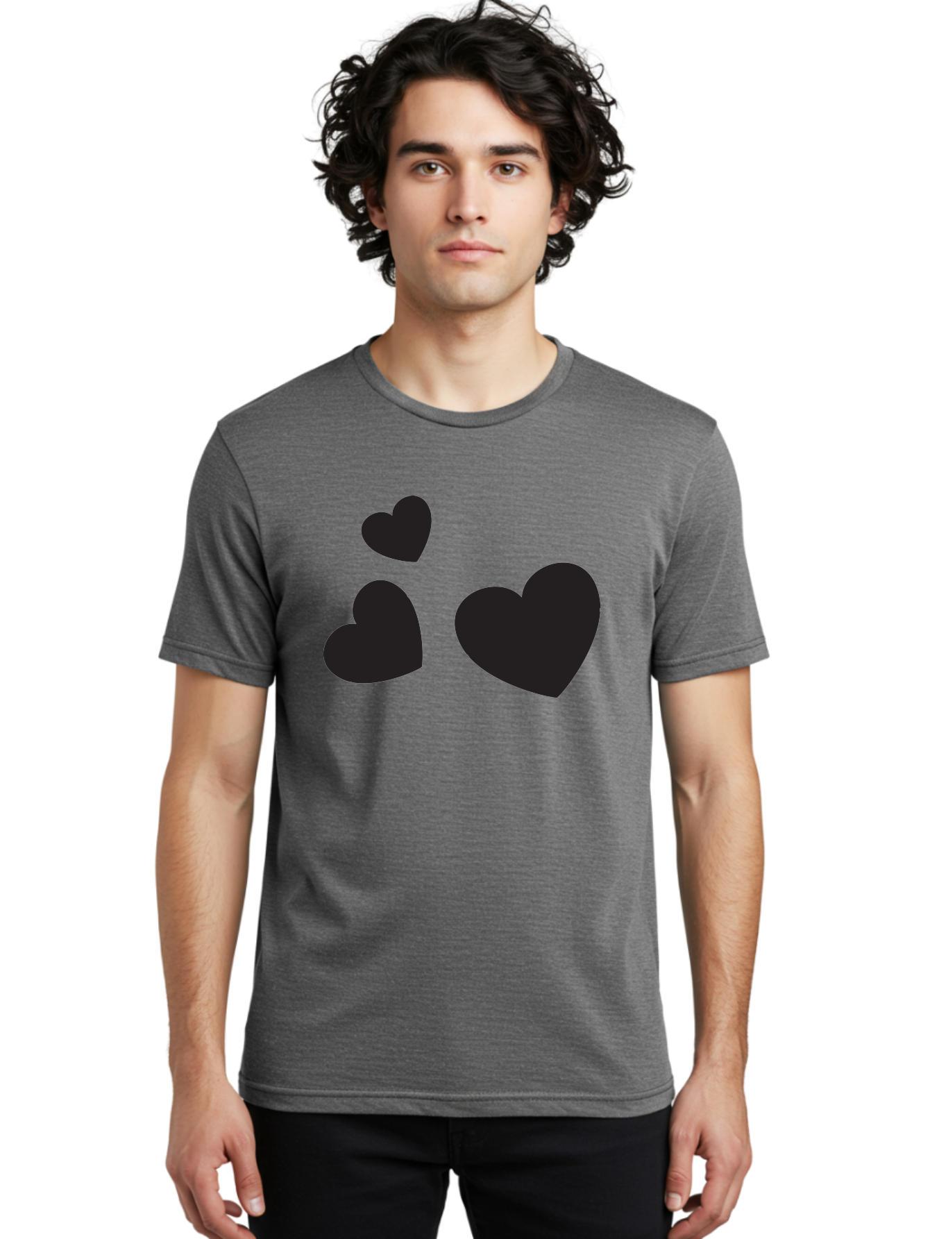 Three-Black-Hearts Men'S Graphic Tee, 100% Cotton, Comfortable Casual Summer Wear, Machine Washable, Love Symbols, Heart Icons, Minimalist Design, Simple Shapes, Black Silhouettes, Romance, Love Hearts, Heart Shapes Aad251