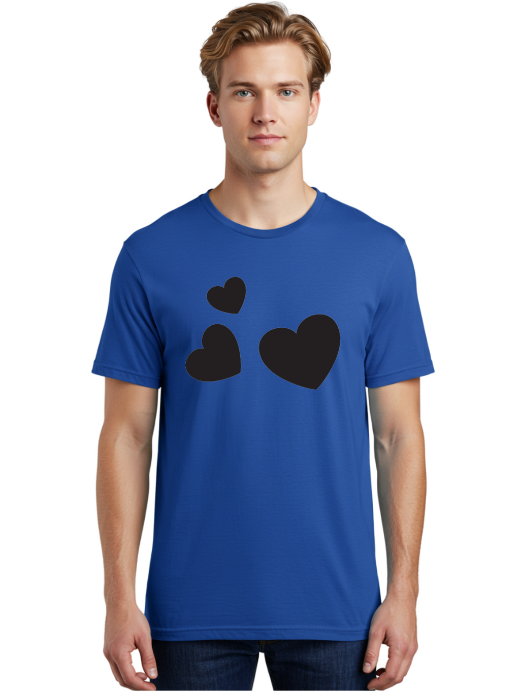 Three-Black-Hearts Men'S Graphic Tee, 100% Cotton, Comfortable Casual Summer Wear, Machine Washable, Love Symbols, Heart Icons, Minimalist Design, Simple Shapes, Black Silhouettes, Romance, Love Hearts, Heart Shapes Aad251