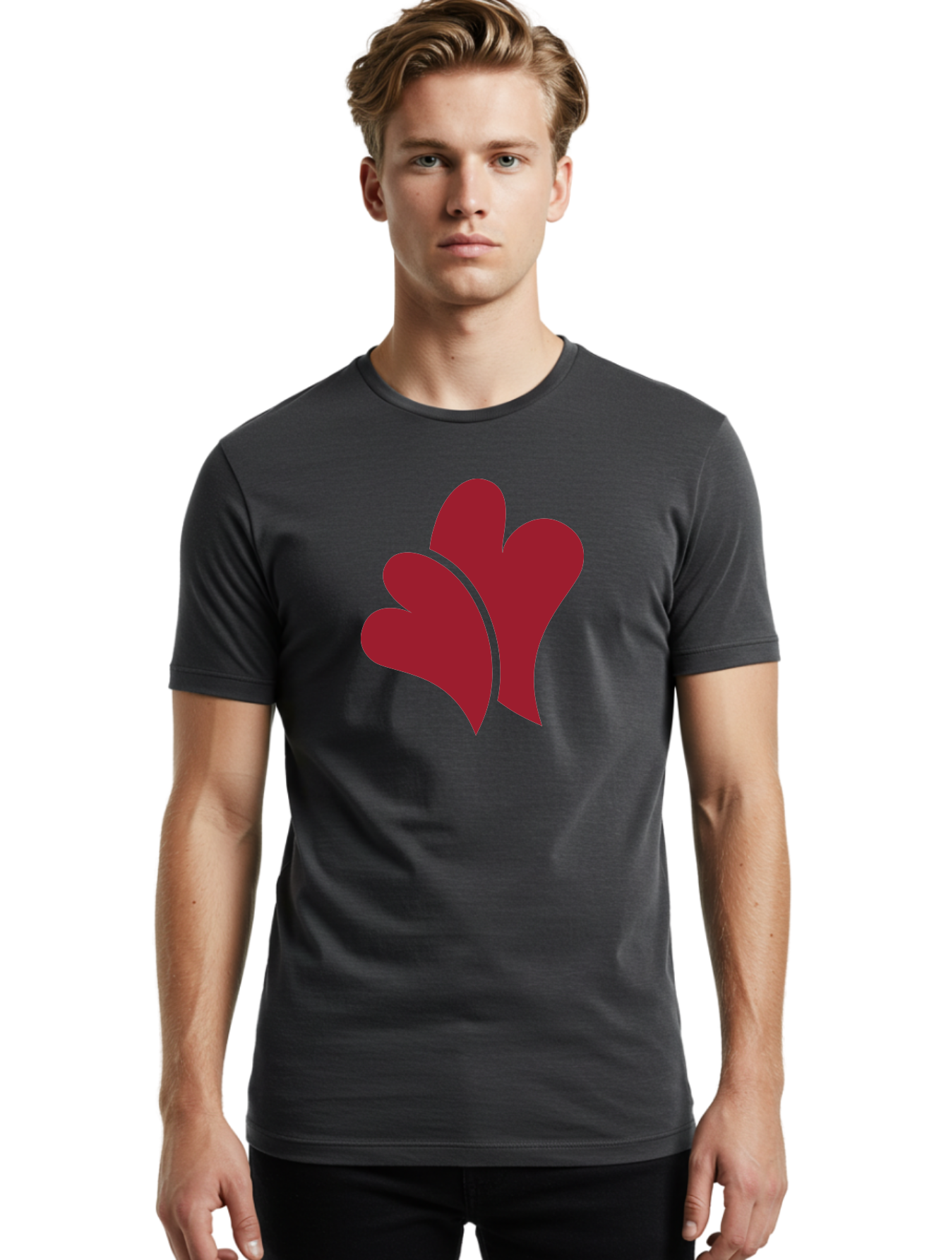 Three-Hearts Men'S Graphic Tee, 100% Cotton, Comfortable Casual Summer Wear, Machine Washable, Three Red Hearts, Crimson Love Symbols, Symbolic Love, Heart-Shaped Graphics, Romantic Icons, Red Heart Illustrations Aad253