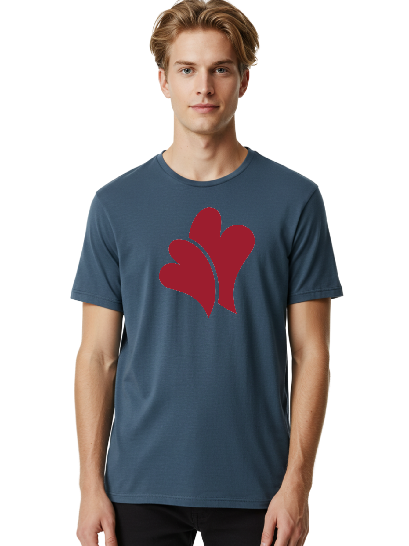 Three-Hearts Men'S Graphic Tee, 100% Cotton, Comfortable Casual Summer Wear, Machine Washable, Three Red Hearts, Crimson Love Symbols, Symbolic Love, Heart-Shaped Graphics, Romantic Icons, Red Heart Illustrations Aad253