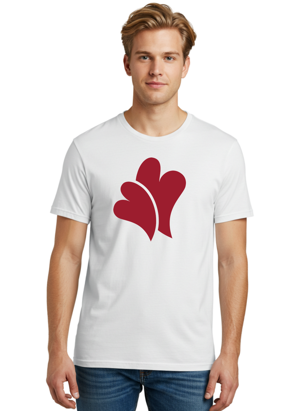Three-Hearts Men'S Graphic Tee, 100% Cotton, Comfortable Casual Summer Wear, Machine Washable, Three Red Hearts, Crimson Love Symbols, Symbolic Love, Heart-Shaped Graphics, Romantic Icons, Red Heart Illustrations Aad253