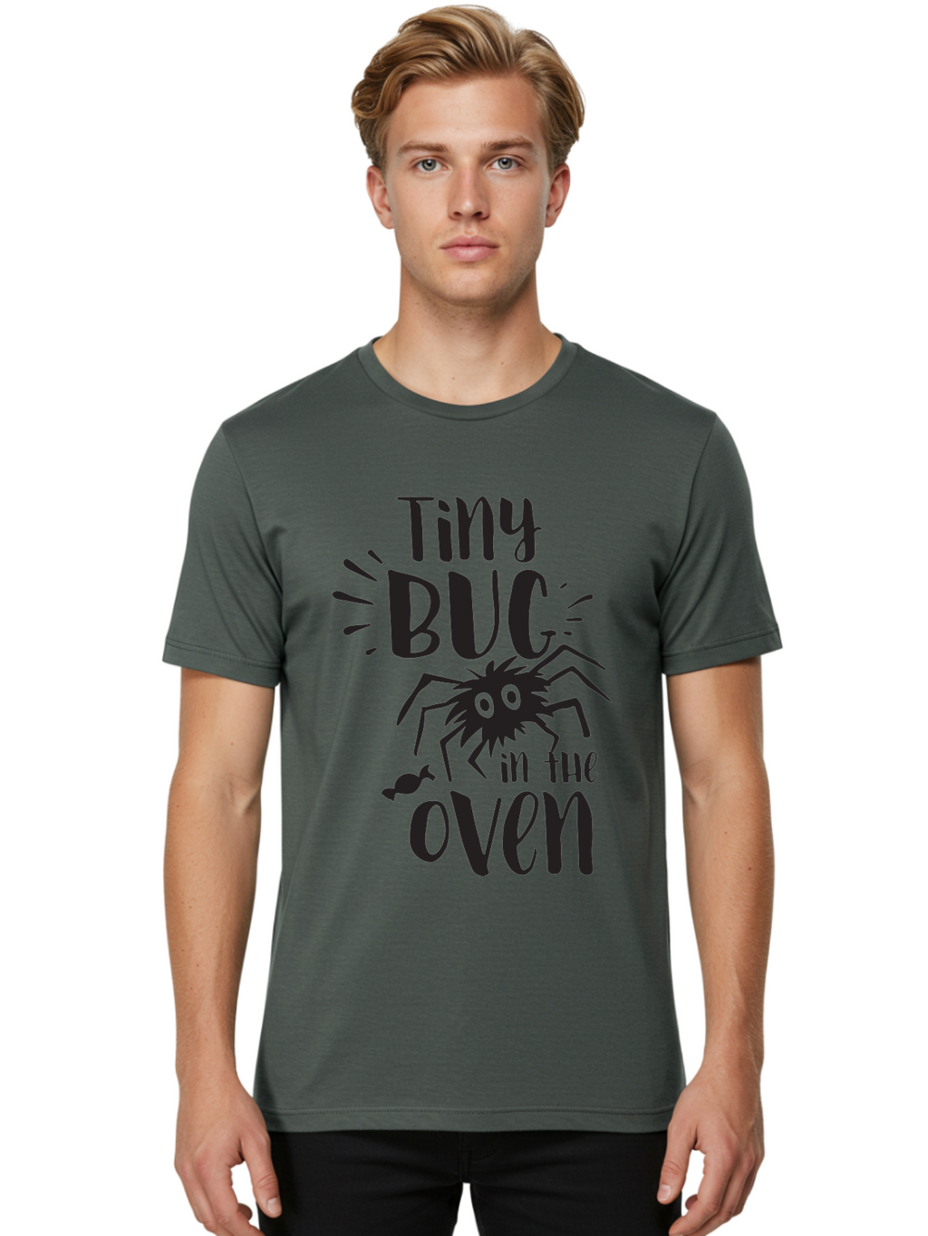 Tiny-Bug-In-The-Oven Men'S Graphic Tee, 100% Cotton, Comfortable Casual Summer Wear, Machine Washable, Funny Black Spider, Tiny Bug In The Oven Phrase, Quirky Kitchen Humor, Baked Goods, Playful, Cute, Cartoon-Style, Baking, Oven, Cooking Aad257