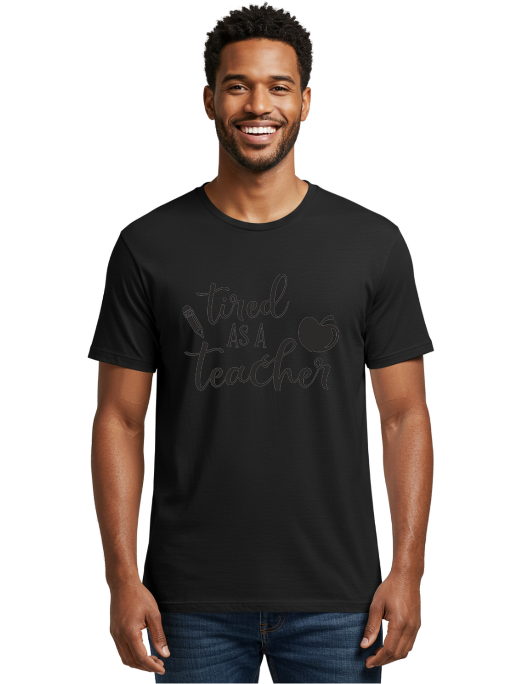 Tired-As-A-Teacher Men'S Graphic Tee, 100% Cotton, Comfortable Casual Summer Wear, Machine Washable, Tired As A Teacher, Teacher Quote, Funny Teacher Quote, Teacher Humor, Teacher Quotes, Apple, Pencil, Teacher Life Aad259