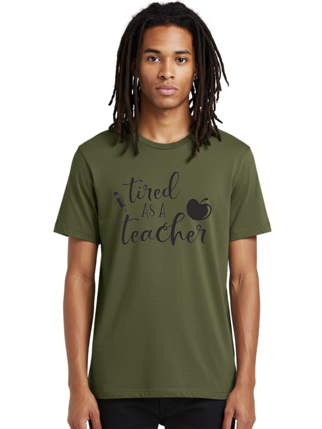 Tired-As-A-Teacher Men'S Graphic Tee, 100% Cotton, Comfortable Casual Summer Wear, Machine Washable, Tired As A Teacher, Teacher Quote, Funny Teacher Quote, Teacher Humor, Teacher Quotes, Apple, Pencil, Teacher Life Aad259