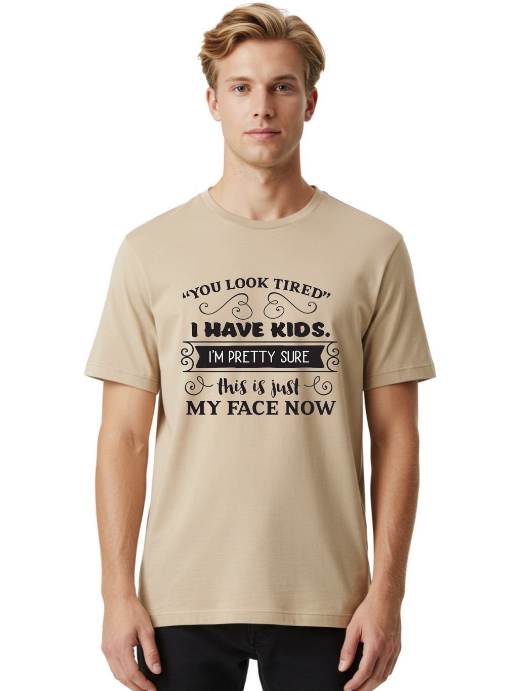 Tired-Parent Men'S Graphic Tee, 100% Cotton, Comfortable Casual Summer Wear, Machine Washable, Funny Quote, Parenting Humor, Tired Parents, Mom Life, Dad Jokes, Parenting Struggles, Humorous Sayings, Witty Remarks, Relatable Quotes, Aad260