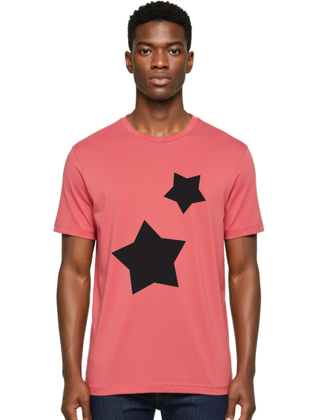 Two-Black-Stars Men'S Graphic Tee, 100% Cotton, Comfortable Casual Summer Wear, Machine Washable, Star Silhouettes, Black Stars, Simple Shapes, Minimalist Design, Abstract Art, Celestial Theme, Graphic Elements, Creative Design Aad275