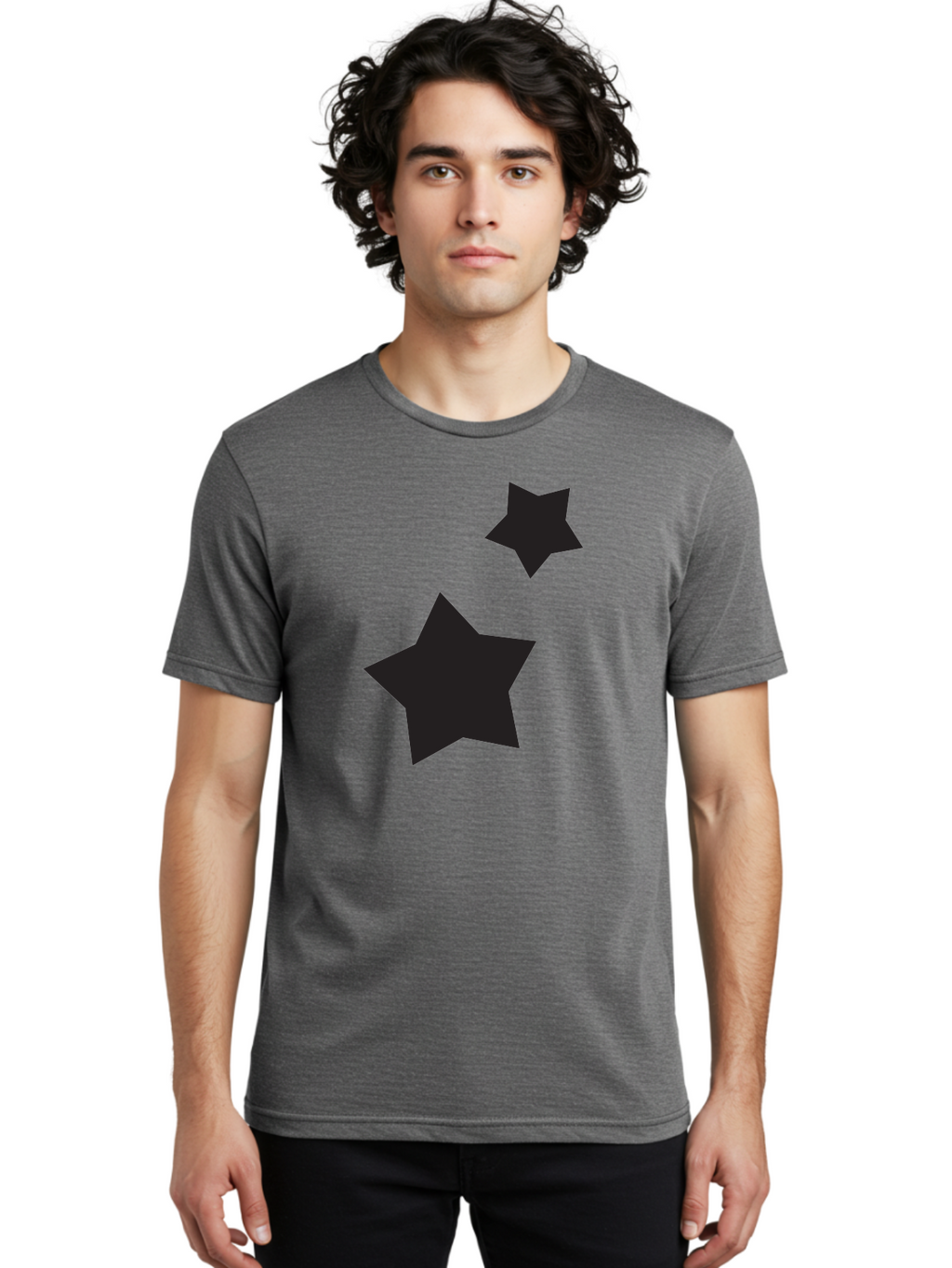 Two-Black-Stars Men'S Graphic Tee, 100% Cotton, Comfortable Casual Summer Wear, Machine Washable, Star Silhouettes, Black Stars, Simple Shapes, Minimalist Design, Abstract Art, Celestial Theme, Graphic Elements, Creative Design Aad275