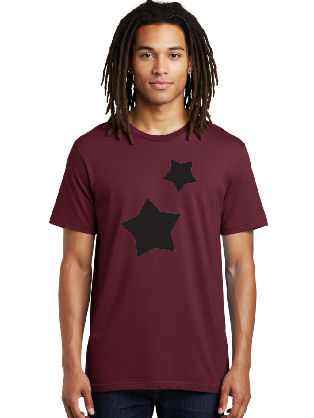 Two-Black-Stars Men'S Graphic Tee, 100% Cotton, Comfortable Casual Summer Wear, Machine Washable, Star Silhouettes, Black Stars, Simple Shapes, Minimalist Design, Abstract Art, Celestial Theme, Graphic Elements, Creative Design Aad275