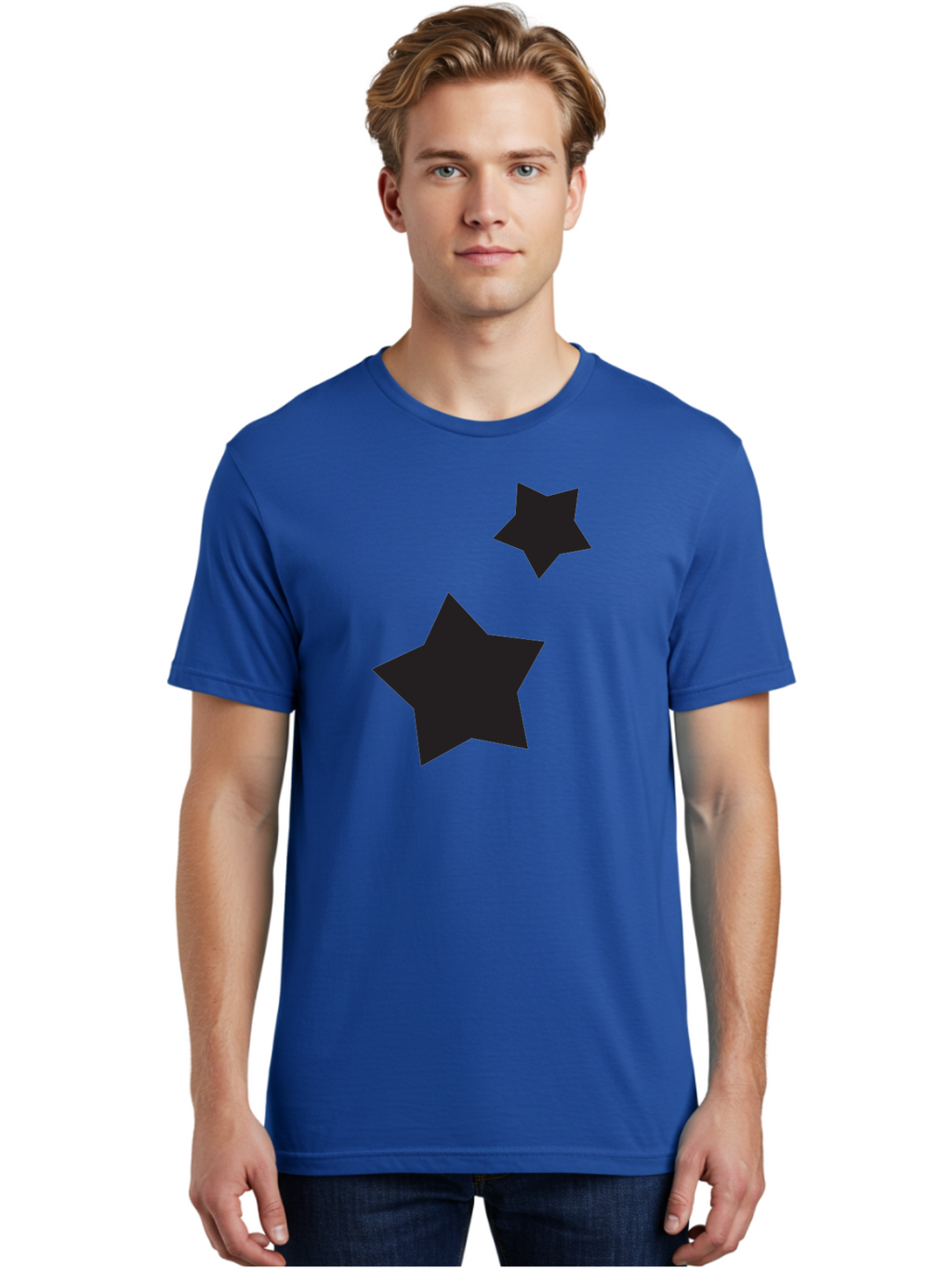 Two-Black-Stars Men'S Graphic Tee, 100% Cotton, Comfortable Casual Summer Wear, Machine Washable, Star Silhouettes, Black Stars, Simple Shapes, Minimalist Design, Abstract Art, Celestial Theme, Graphic Elements, Creative Design Aad275