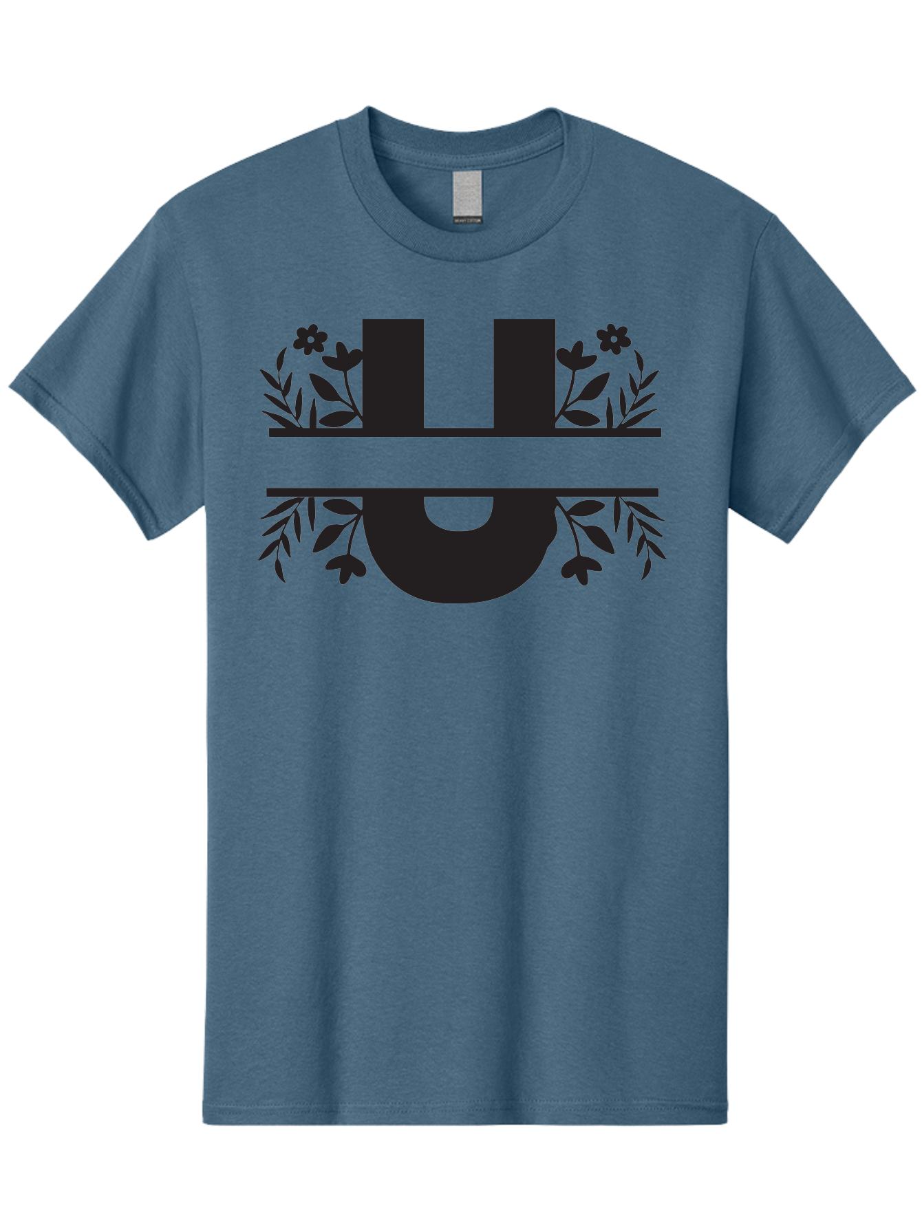 U-1 Men'S Graphic Tee, 100% Cotton, Comfortable Casual Summer Wear, Machine Washable, Floral Logo, Stylized Lettering, Black Silhouette, Leafy Vines, Floral Motifs, Elegant Design, Modern Aesthetic Aad276