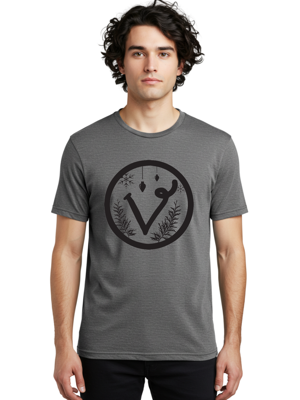 V-Rune-Symbol Men'S Graphic Tee, 100% Cotton, Comfortable Casual Summer Wear, Machine Washable, V Rune Symbol, Norse Mythology, Ancient Runes, Mystical Symbols, Winter Solstice, Snowflakes, Hanging Ornaments, Fir Branches, Mysticism, Aad279