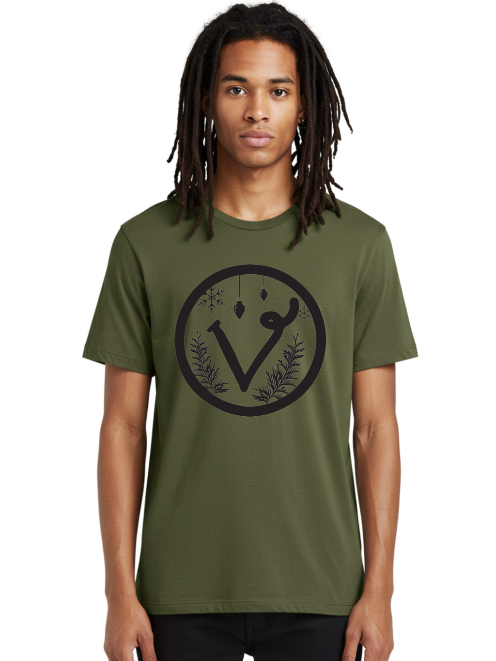 V-Rune-Symbol Men'S Graphic Tee, 100% Cotton, Comfortable Casual Summer Wear, Machine Washable, V Rune Symbol, Norse Mythology, Ancient Runes, Mystical Symbols, Winter Solstice, Snowflakes, Hanging Ornaments, Fir Branches, Mysticism, Aad279