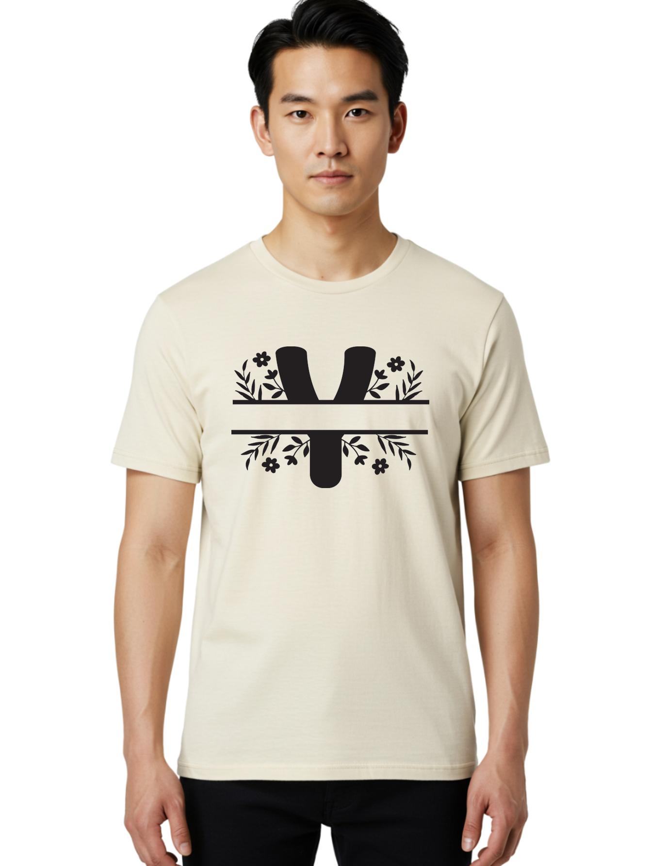 W-2 Men'S Graphic Tee, 100% Cotton, Comfortable Casual Summer Wear, Machine Washable, Stylized W Logo, Black Silhouettes, Floral Elements, Decorative Leaves, Flowers, Bold Typography, Modern Design, Logo Concept Aad282