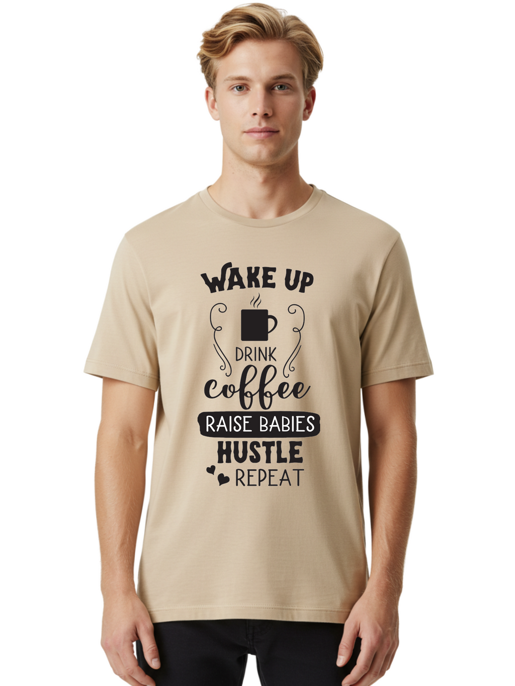 Wake-Up-Drink-Coffee Men'S Graphic Tee, 100% Cotton, Comfortable Casual Summer Wear, Machine Washable, Coffee Quote, Morning Motivation, Parenting Humor, Daily Grind, Coffee Lover, Hustle Culture, Mom Life, Funny Quote, Inspirational Quote Aad285