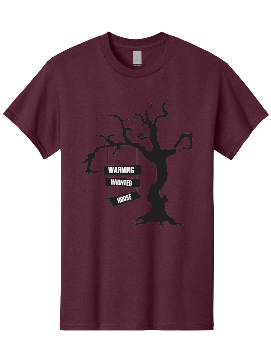 Warning-Haunted-House Men'S Graphic Tee, 100% Cotton, Comfortable Casual Summer Wear, Machine Washable, Haunted House, Spooky Tree, Warning Signs, Halloween Decorations, Scary Silhouettes, Haunted House Signs, Halloween Graphics, Aad287