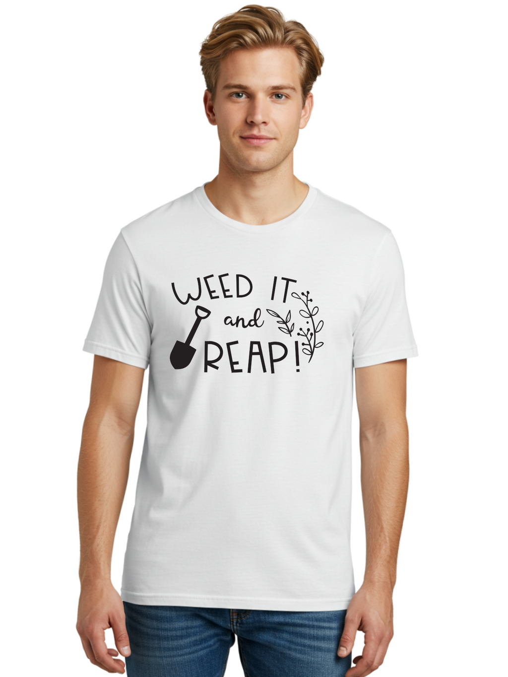 Weed-It-And-Reap Men'S Graphic Tee, 100% Cotton, Comfortable Casual Summer Wear, Machine Washable, Gardening Humor, Weed It And Reap, Funny Gardening Quote, Garden Inspiration, Shovel Illustration, Plant Design, Gardening Puns, Yard Work, Aad294