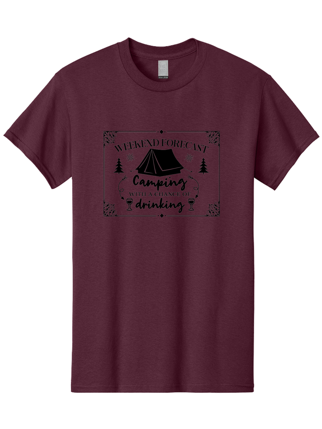 Weekend-Forecast Men'S Graphic Tee, 100% Cotton, Comfortable Casual Summer Wear, Machine Washable, Camping Trip, Weekend Getaway, Outdoor Adventure, Wine Glasses, Forest Scenery, Camping Tent, Stars, Nature Escape, Relaxation, Fun Times Aad295