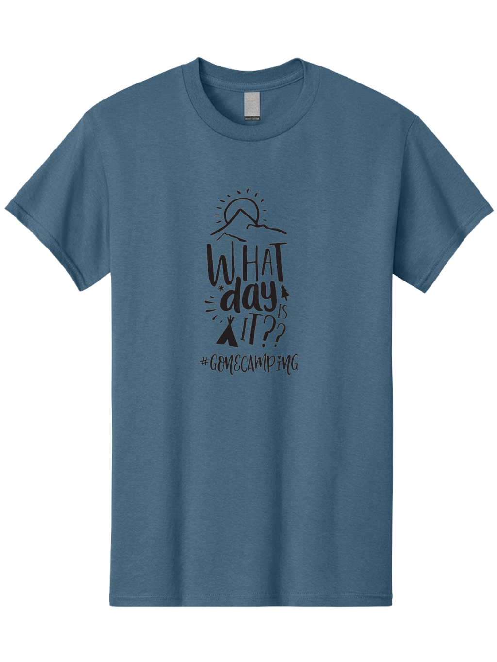 What-Day-Is-It-Gomecamping Men'S Graphic Tee, 100% Cotton, Comfortable Casual Summer Wear, Machine Washable, Camping Trip, Outdoor Adventure, Nature Escape, Teepee, Mountains, Sun, Stars, Hashtag Gomecamping, Camping Life, Weekend Getaway Aad297