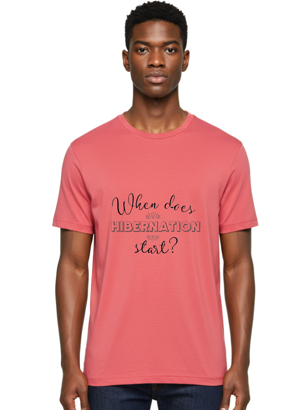 When-Does-Hibernation-Start Men'S Graphic Tee, 100% Cotton, Comfortable Casual Summer Wear, Machine Washable, Hibernation Starts, When To Hibernate, Animal Hibernation, Winter Sleep, Seasonal Animals, Wildlife Facts Aad301