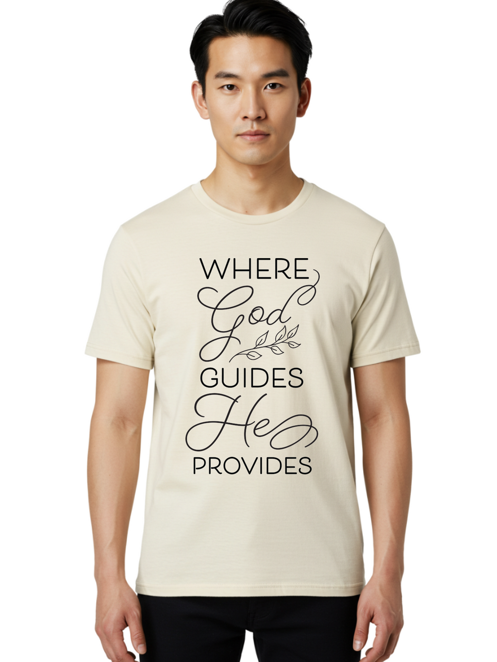 Where-God-Guides-He-Provides Men'S Graphic Tee, 100% Cotton, Comfortable Casual Summer Wear, Machine Washable, Inspirational Quote, Faith-Based Design, Religious Art, Motivational Words, Spiritual Guidance, Trust In God, Hope And Faith Aad310