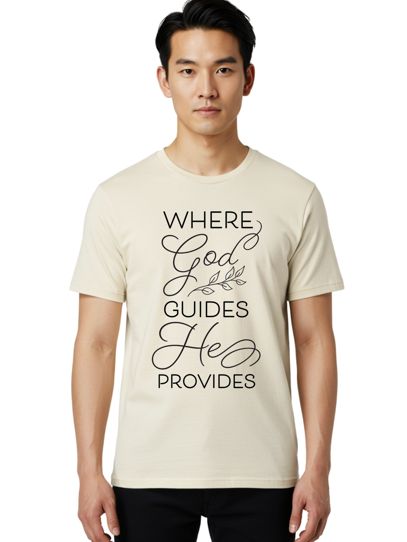 Where-God-Guides-He-Provides Men'S Graphic Tee, 100% Cotton, Comfortable Casual Summer Wear, Machine Washable, Inspirational Quote, Faith-Based Design, Religious Art, Motivational Words, Spiritual Guidance, Trust In God, Hope And Faith Aad310