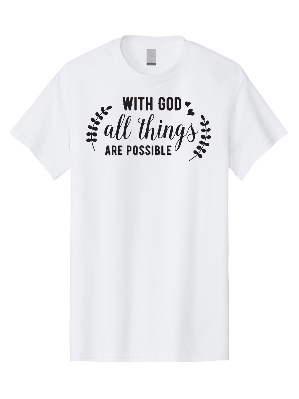 With-God-All-Things-Are-Possible Men'S Graphic Tee, 100% Cotton, Comfortable Casual Summer Wear, Machine Washable, Inspirational Quote, Motivational Phrase, Faith-Based Graphics, Floral Design Elements, Positive Affirmation, Heart Symbols, Aad316