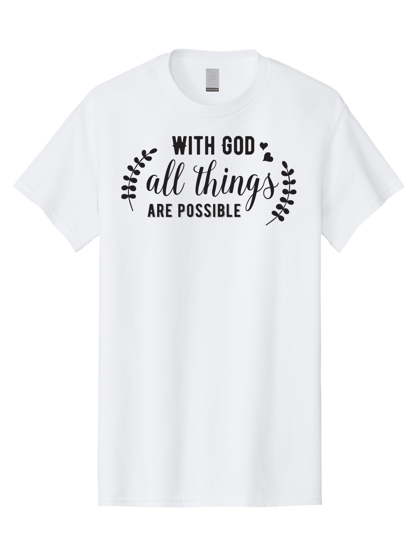 With-God-All-Things-Are-Possible Men'S Graphic Tee, 100% Cotton, Comfortable Casual Summer Wear, Machine Washable, Inspirational Quote, Motivational Phrase, Faith-Based Graphics, Floral Design Elements, Positive Affirmation, Heart Symbols, Aad316