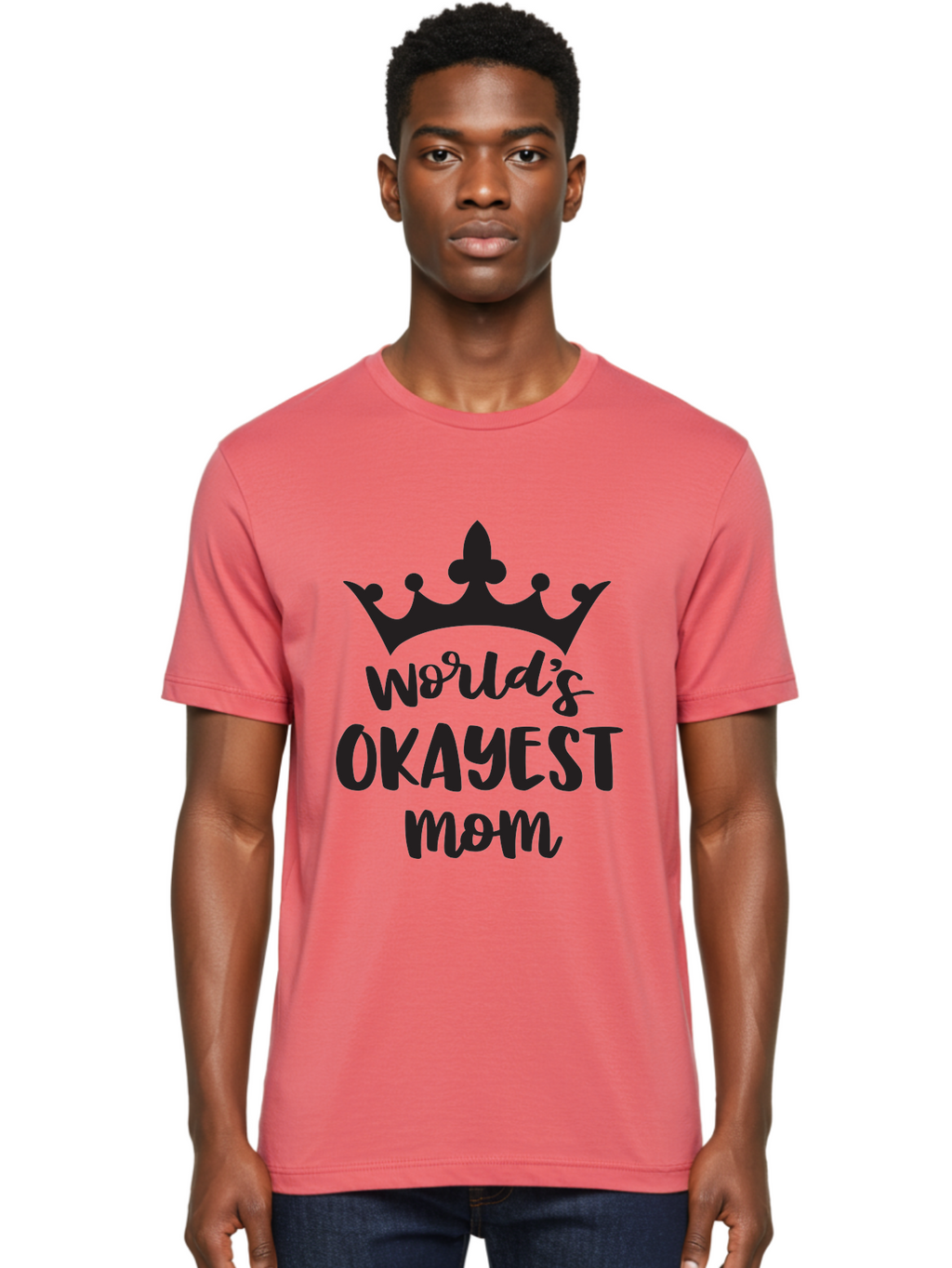World-S-Okayest-Mom Men'S Graphic Tee, 100% Cotton, Comfortable Casual Summer Wear, Machine Washable, Funny Mom Quote, Okayest Mom, Mother'S Day Gift, Mom Humor, Crown Design, Playful Typography, Mom'S Day, Funny Crown Aad317