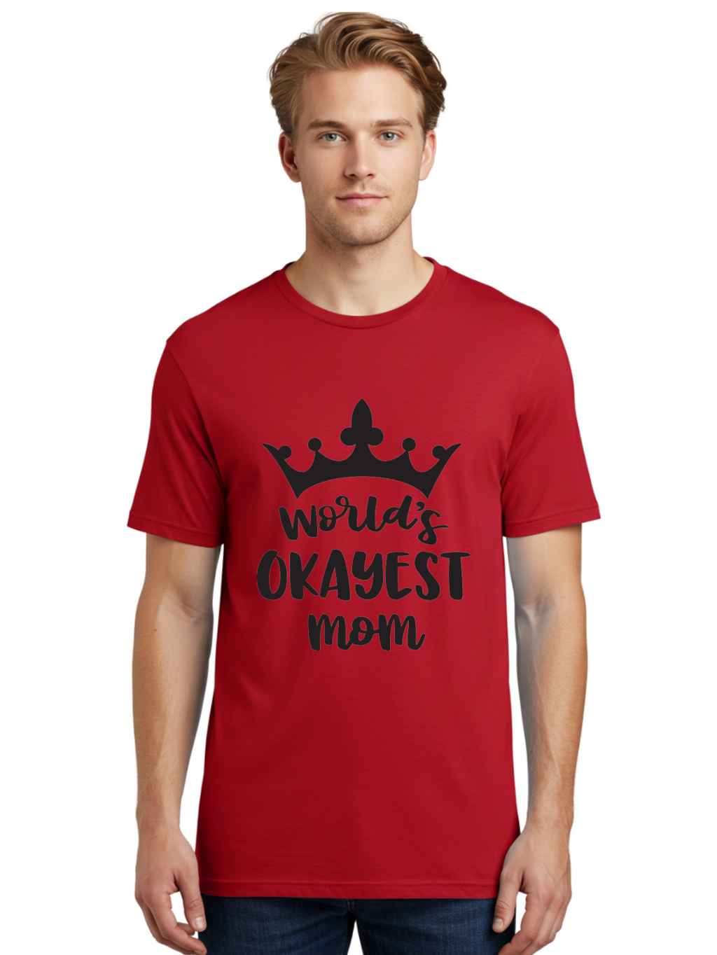 World-S-Okayest-Mom Men'S Graphic Tee, 100% Cotton, Comfortable Casual Summer Wear, Machine Washable, Funny Mom Quote, Okayest Mom, Mother'S Day Gift, Mom Humor, Crown Design, Playful Typography, Mom'S Day, Funny Crown Aad317