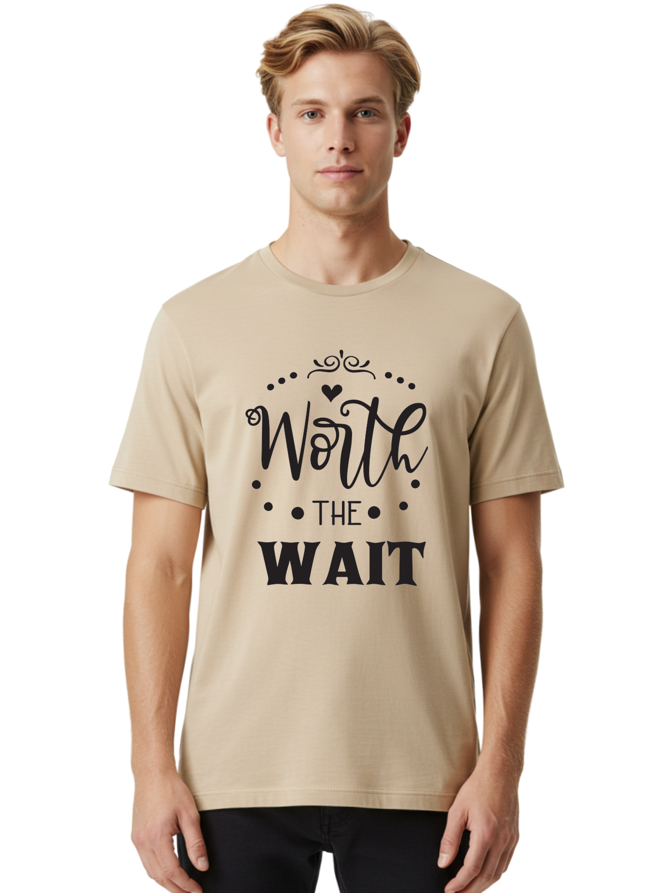 Worth-The-Wait-1 Men'S Graphic Tee, 100% Cotton, Comfortable Casual Summer Wear, Machine Washable, Motivational Quote, Worth The Wait, Inspirational Phrase, Waiting Is Worth It, Patience Is A Virtue, Positive Affirmation, Encouraging Words Aad318