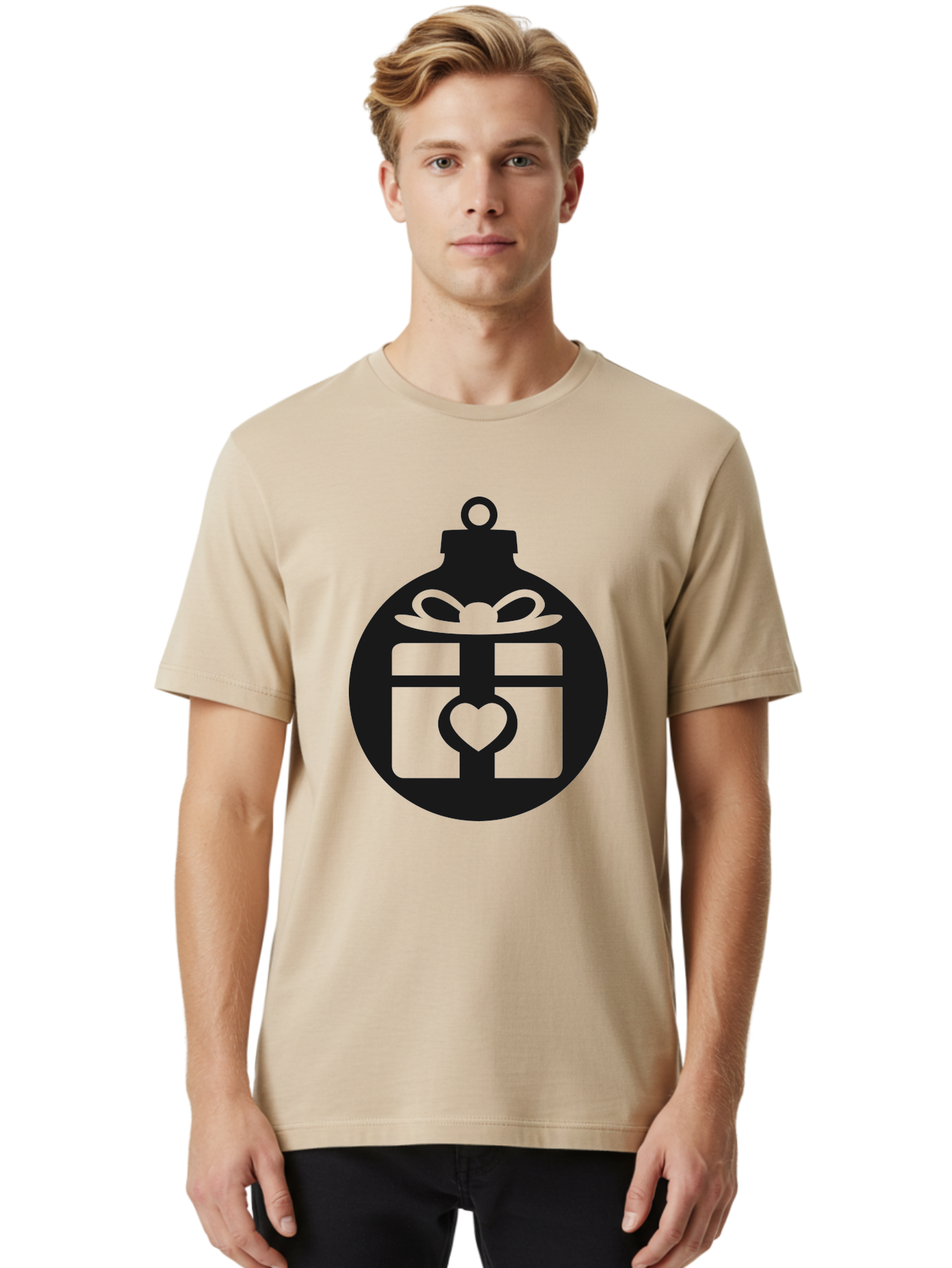 Wrapped-Gift-Ornament-1 Men'S Graphic Tee, 100% Cotton, Comfortable Casual Summer Wear, Machine Washable, Gift Box With A Bow, Heart-Shaped Decoration, Christmas Ornament, Festive Symbol, Holiday Gift Idea, Present With A Heart Aad320