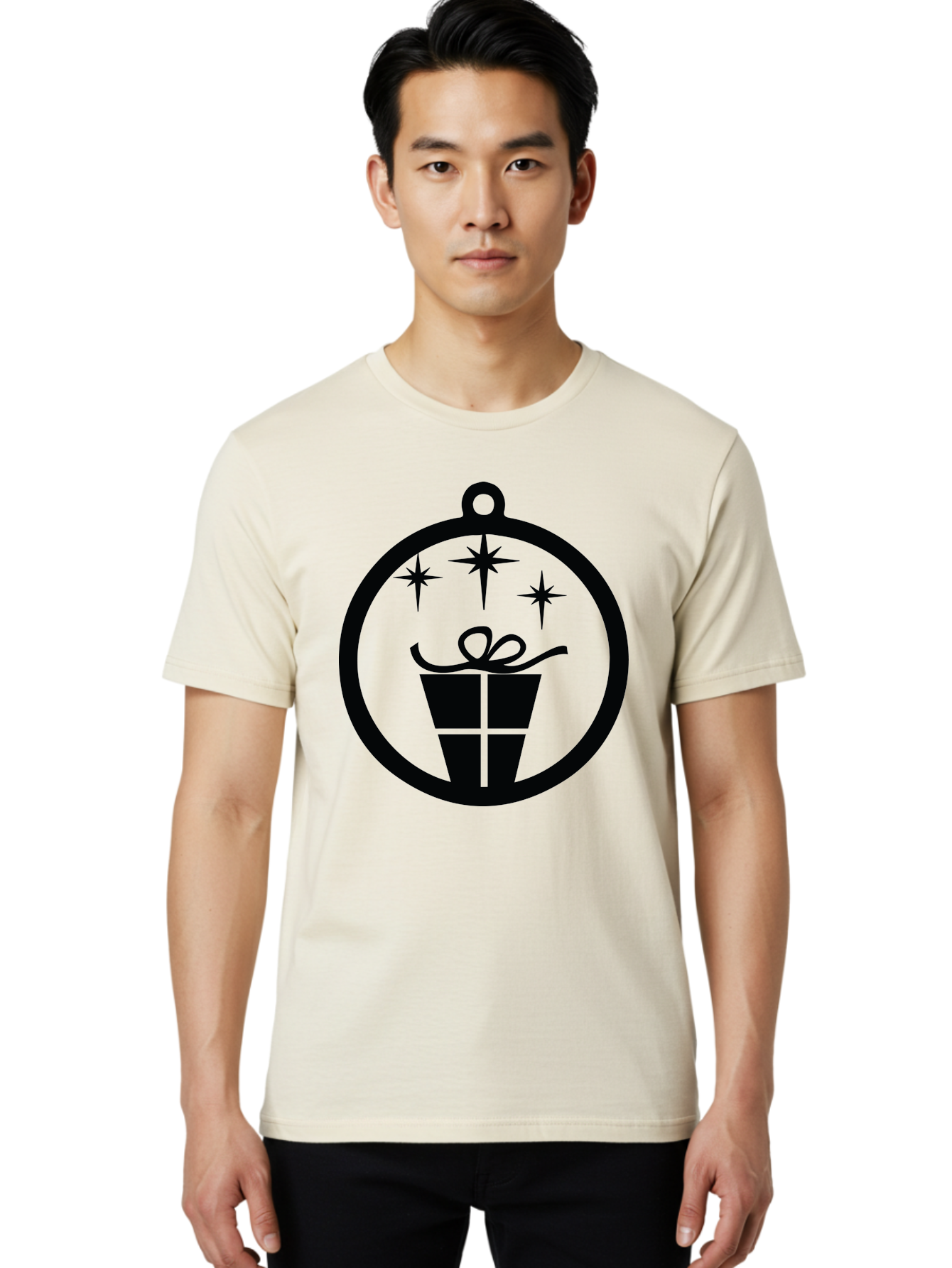 Wrapped-Gift-Ornament Men'S Graphic Tee, 100% Cotton, Comfortable Casual Summer Wear, Machine Washable, Gift Box, Ornament, Stars, Festive Design, Holiday Decoration, Gift Giving, Christmas Symbol, Celebration, Wrapping, Present Aad321