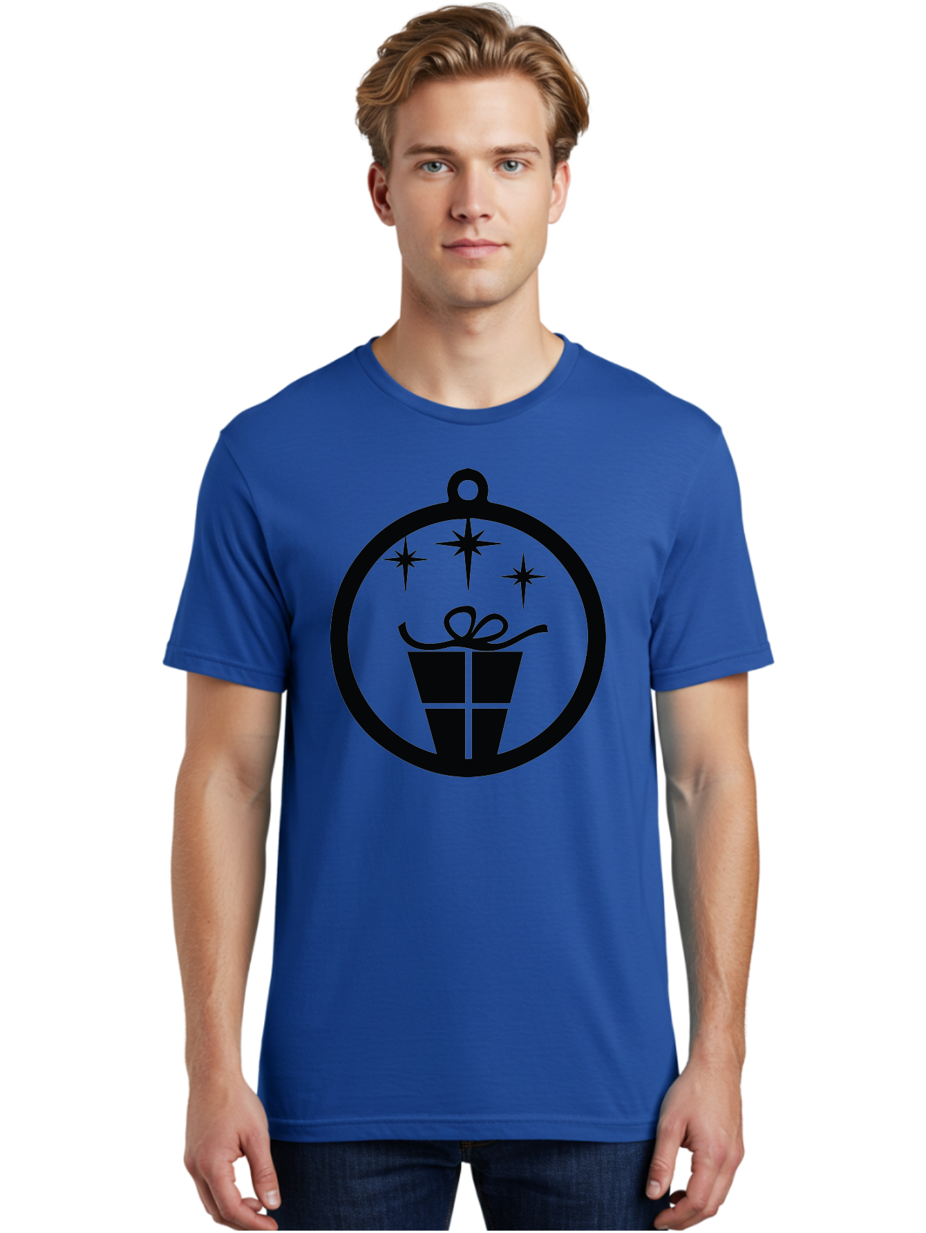 Wrapped-Gift-Ornament Men'S Graphic Tee, 100% Cotton, Comfortable Casual Summer Wear, Machine Washable, Gift Box, Ornament, Stars, Festive Design, Holiday Decoration, Gift Giving, Christmas Symbol, Celebration, Wrapping, Present Aad321