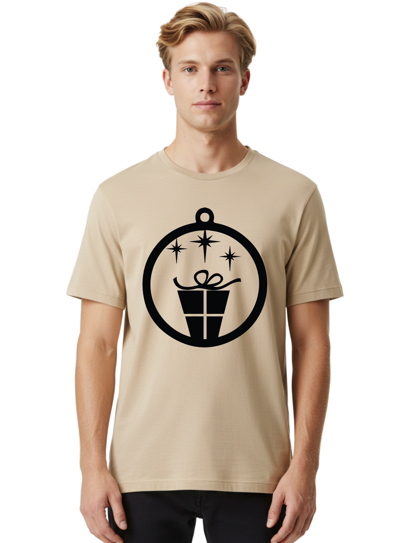 Wrapped-Gift-Ornament Men'S Graphic Tee, 100% Cotton, Comfortable Casual Summer Wear, Machine Washable, Gift Box, Ornament, Stars, Festive Design, Holiday Decoration, Gift Giving, Christmas Symbol, Celebration, Wrapping, Present Aad321
