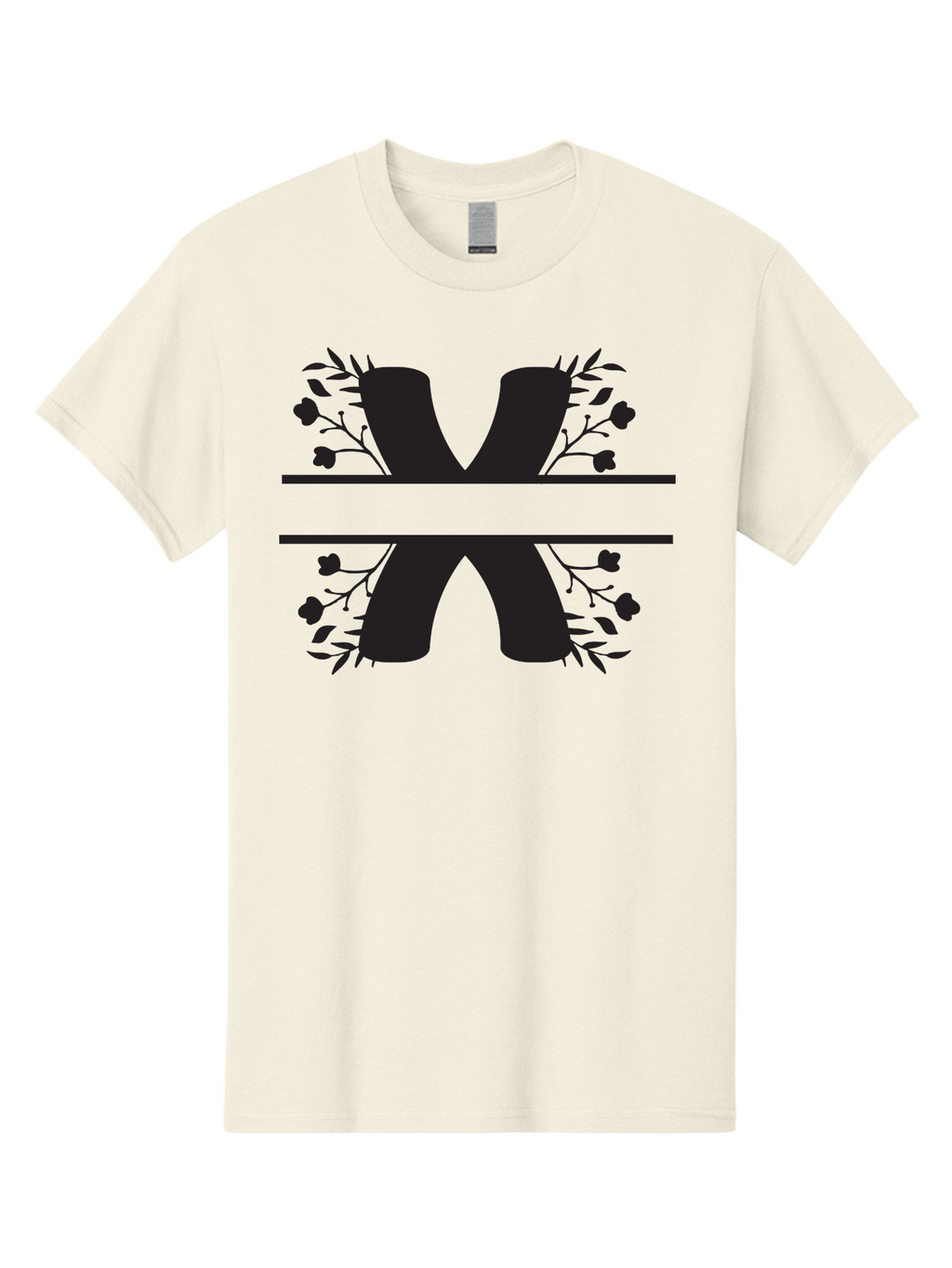 X Men'S Graphic Tee, 100% Cotton, Comfortable Casual Summer Wear, Machine Washable, Stylish X, Floral Design, Black Silhouette, Leaves And Flowers, Bold Typography, Modern Graphic, Decorative Lettering Aad323