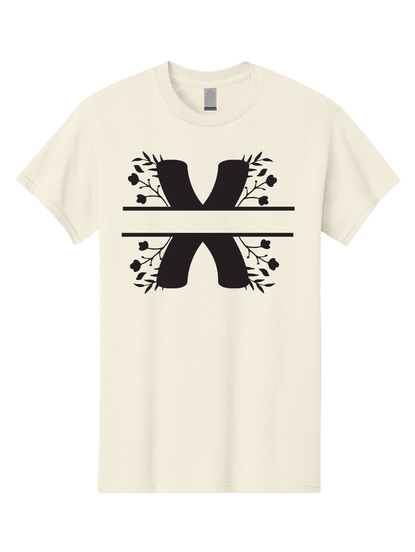 X Men'S Graphic Tee, 100% Cotton, Comfortable Casual Summer Wear, Machine Washable, Stylish X, Floral Design, Black Silhouette, Leaves And Flowers, Bold Typography, Modern Graphic, Decorative Lettering Aad323