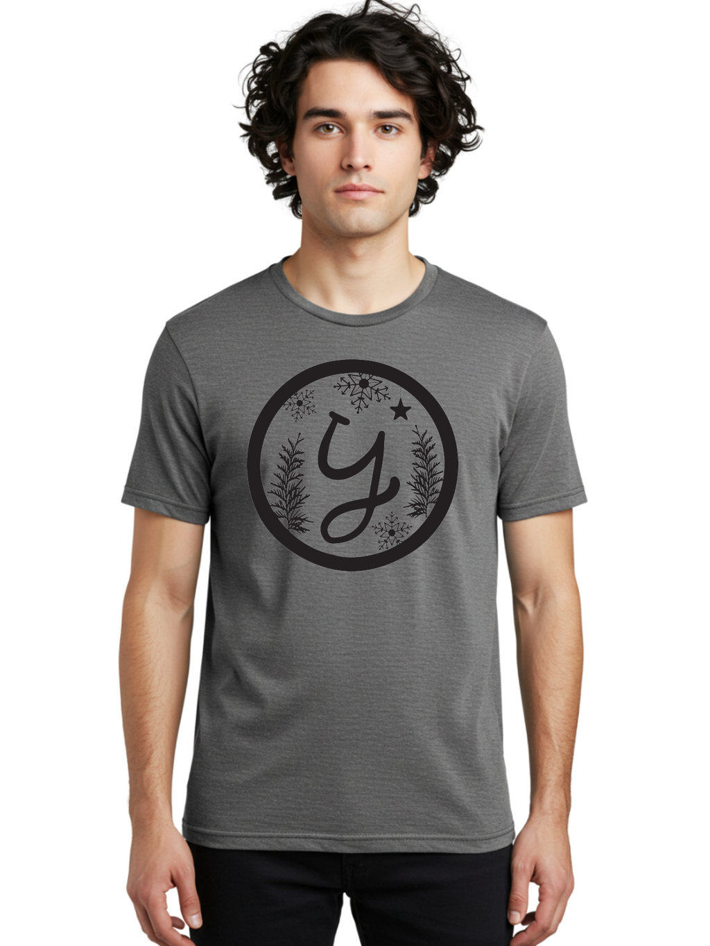 Y Men'S Graphic Tee, 100% Cotton, Comfortable Casual Summer Wear, Machine Washable, Christmas Decoration, Festive Design, Snowflakes, Star, Holiday Theme, Winter Wonderland, Y Logo, Seasonal Graphics, Festive Typography Aad324