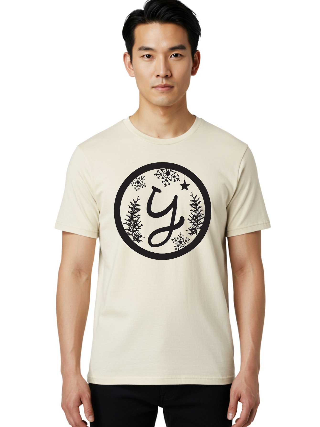 Y Men'S Graphic Tee, 100% Cotton, Comfortable Casual Summer Wear, Machine Washable, Christmas Decoration, Festive Design, Snowflakes, Star, Holiday Theme, Winter Wonderland, Y Logo, Seasonal Graphics, Festive Typography Aad324